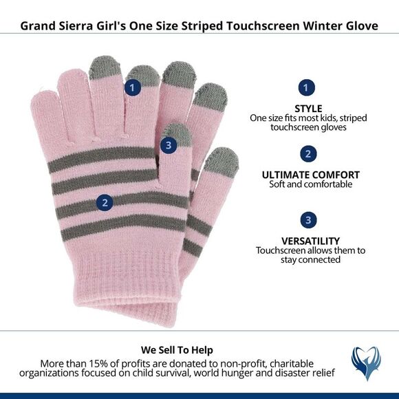 Grand Sierra Girl's One Size Striped Touchscreen Winter Glove - Picture 3 of 3